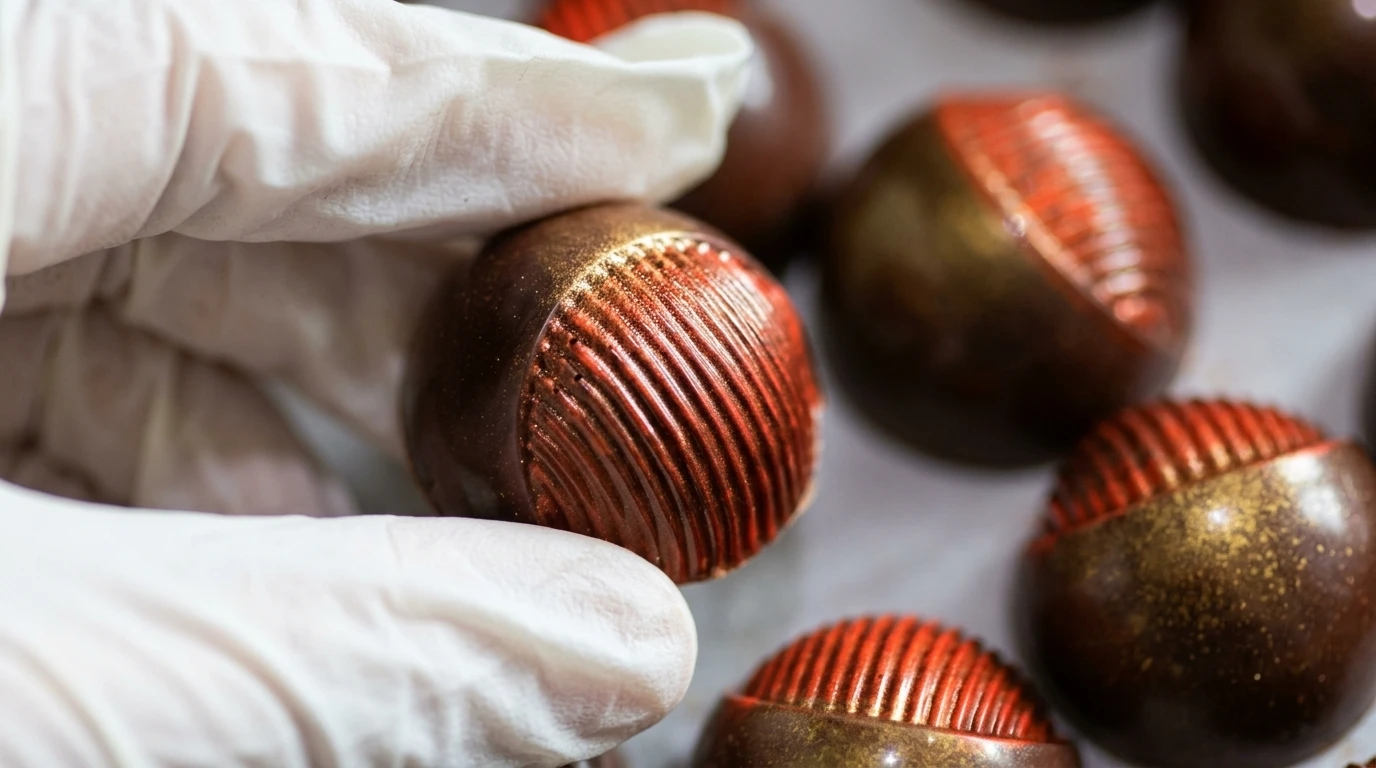 Artisanal chocolate crafting detail