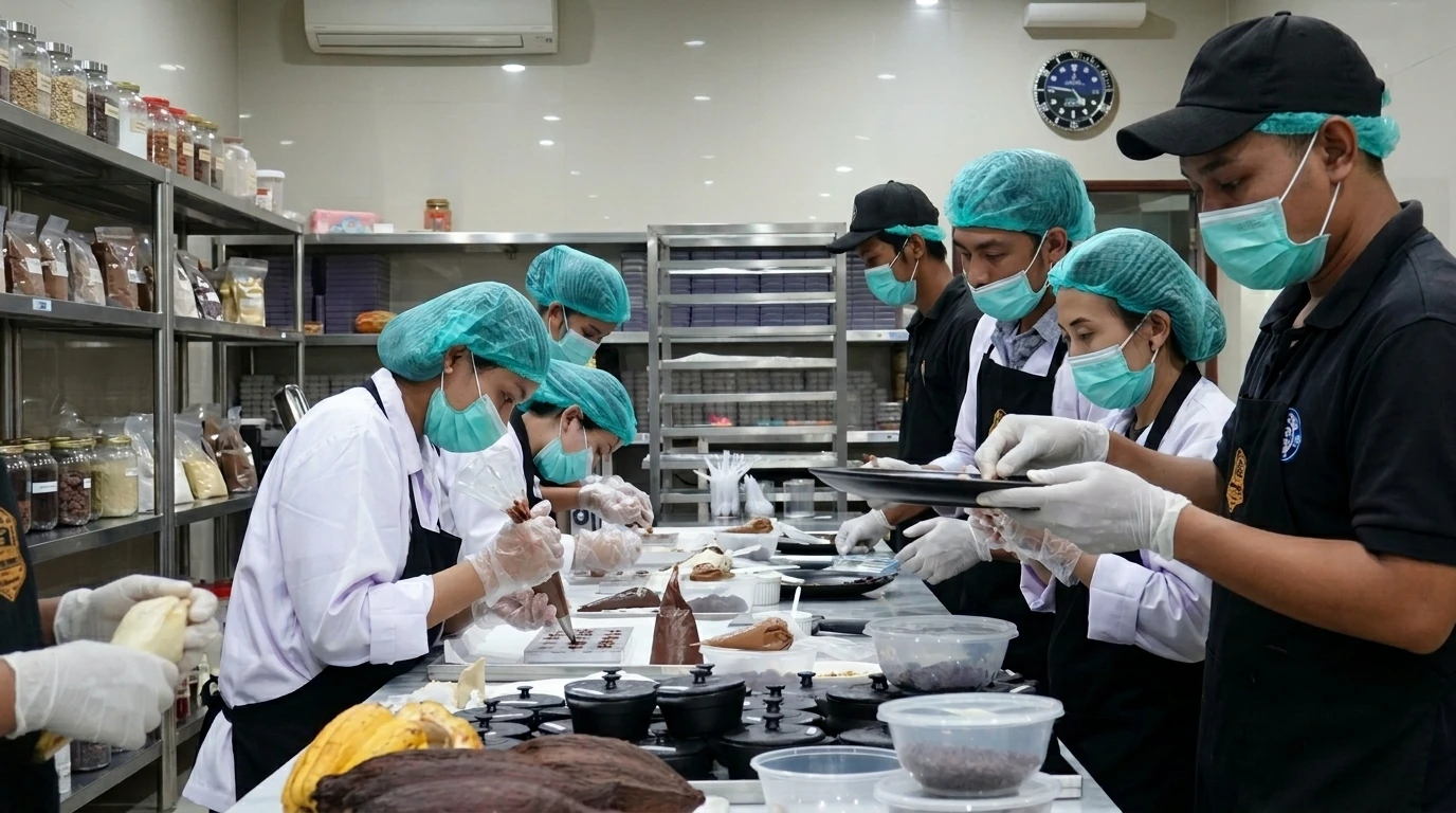 Inside the pristine Mason Chocolates factory